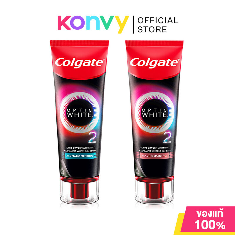 Colgate Optic White O2 Toothpaste คอลเกต ยาสีฟัน 85g (Aromatic Menthol/Peach Osmanthus)