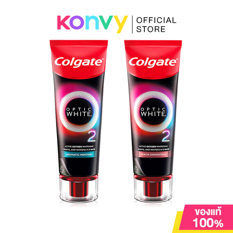 Colgate Optic White O2 Toothpaste คอลเกต ยาสีฟัน 85g (Aromatic Menthol/Peach Osmanthus)