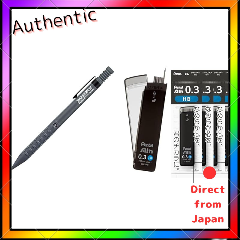 Set ซื้อดินสอกดPentel Smash 0.3 มม.สีเทาเข้ม Q1003-N & Pentel Ain Lead 0.3 มม.Hb 5 ชิ้น Xc283-Hb
