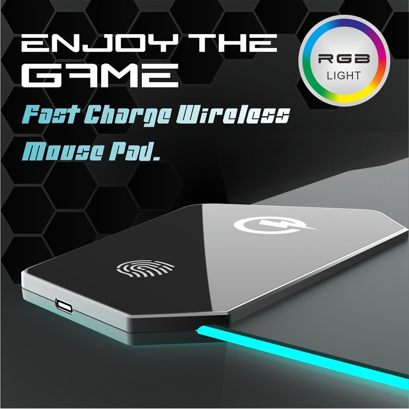 แผ่นรองเมาส์ชาร์จไร้สาย RGB 15W ผ้ากันน้ําอินเทอร์เฟซ TYPC แผ่นรองเมาส์สําหรับเล่นเกมไฟฟ้าเปล่งแสง