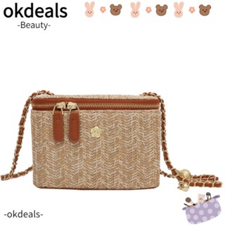 Okdeals กระเป๋าสะพายไหล่ กระเป๋าถือ ทรงสี่เหลี่ยม แต่งสายโซ่คล้อง สไตล์โบฮีเมียน สําหรับสตรี