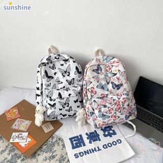 Ssunshine กระเป๋าเป้สะพายหลัง ผ้าไนล่อน พิมพ์ลายผีเสื้อ ไม่มีจี้ เข้ากับทุกการแต่งกาย แฟชั่นสําหรับนักเรียนหญิง