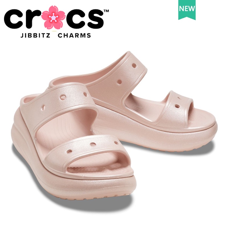 Crocs Crush Shimmer รอบเท้าแตะผู้หญิง รองเท้าพื้นหนา #2086026