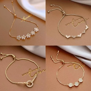 เครื่องประดับ สร้อยข้อมือ ประดับเพชรเทียม สามารถปรับได้ สีโรสโกลด์ สีเงิน แบบเรียบง่าย เหมาะกับของขวัญ สําหรับผู้หญิง