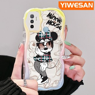 เคสโทรศัพท์มือถือ ซิลิโคนใส กันกระแทก ลายการ์ตูนมินนี่ เวฟบอร์เดอร์ สีครีม สําหรับ OPPO A53 2020 4G A53s 4G A32 A33 2020 A11s