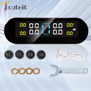 Tcuteit TPMS 4 เครื่องวัดความดันลมยาง ภายนอก / ภายในรถ อุปกรณ์เตือนภัยความปลอดภัย