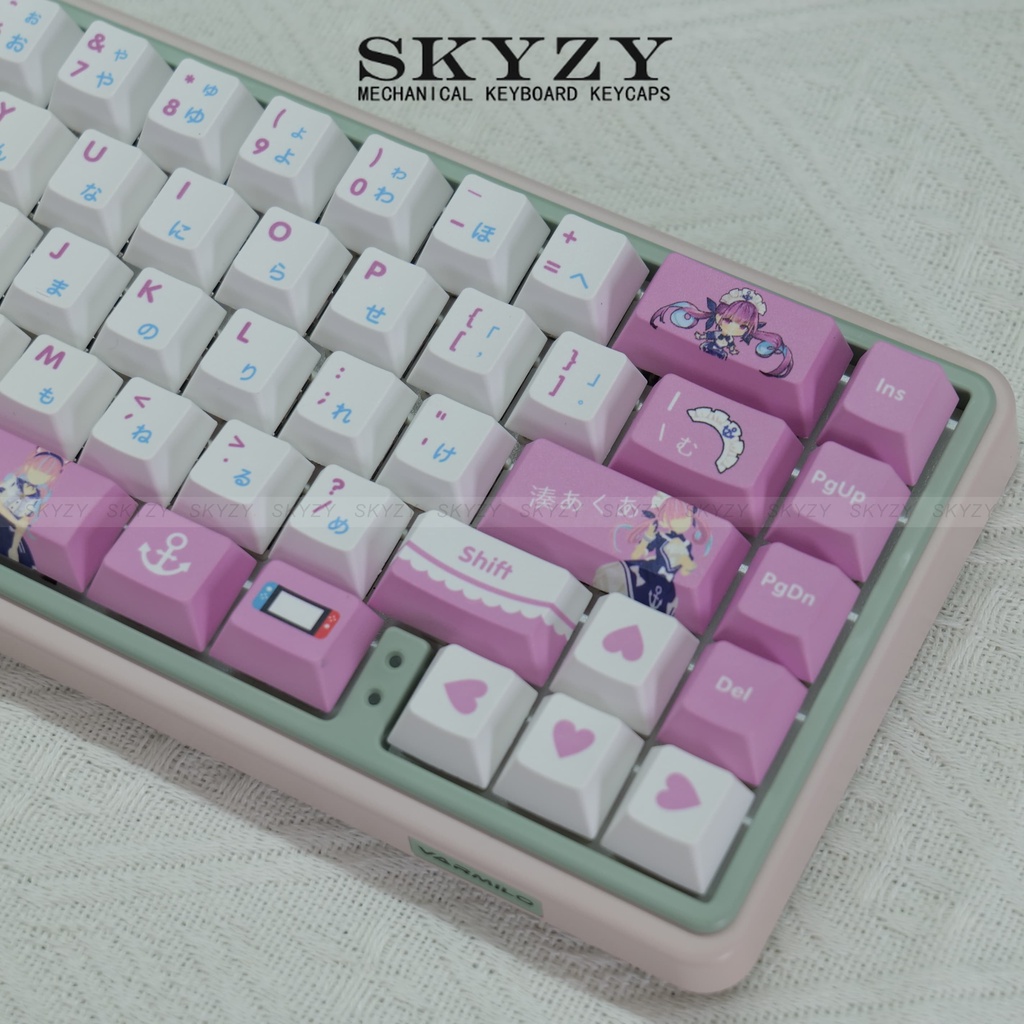Minato Aqua Keycaps Cherry Profile อะนิเมะ PBT Dye Sub คีย์บอร์ดเครื่องกล Keycap