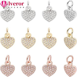 Lveror จี้รูปหัวใจ ทองเหลือง ประดับเพทาย สีเงิน สีโรสโกลด์ สําหรับทําเครื่องประดับ