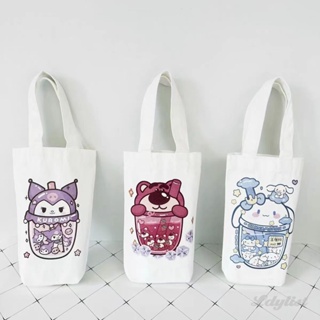 ✿ Sanrio Canvas Water Cup Bag Kuromi Cinnamoroll Hello Kitty Cup Canvas Handbagขวดน้ำแบบพกพากระติกน้ำร้อนถ้วยเก็บกระเป๋า