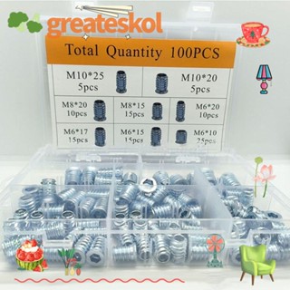 Greateskol ชุดเม็ดมีดกลึงไม้ M6 M8 M10 สังกะสี สีขาว สีฟ้า พร้อมกล่องเก็บ 100 ชิ้น