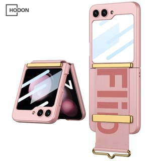 เคสโทรศัพท์มือถือ กันกระแทก ลายตัวอักษร พร้อมฟิล์มกระจก สําหรับ Samsung Galaxy ZFlip3 4 5 ZFlip4 zflip5 5G