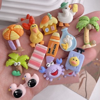 [3 #] Jibbitz Crocs ชุดเครื่องประดับเรซิ่น รูปการ์ตูนเป็ด มะพร้าว แฮนด์เมด diy สําหรับทําเครื่องประดับ รองเท้า กิ๊บติดผม FN