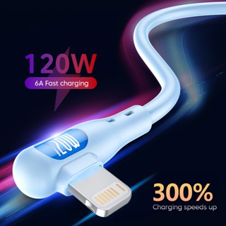 สายชาร์จ USB 90 องศา สําหรับ lPhone ชาร์จเร็ว สายเคเบิลข้อมูล ซิลิโคนเหลว 1.2 ม. / 2 ม.