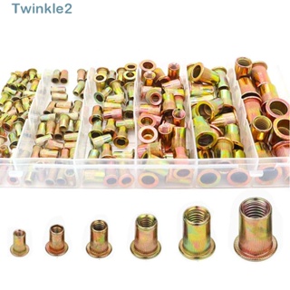 Twinkle ชุดน็อตเกลียว หัวแบน ชุบสังกะสี M3 4 5 6 8 10 พร้อมกล่องเก็บ 6 ขนาด 220 ชิ้น