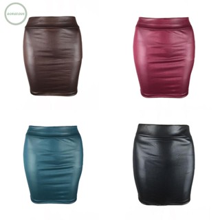 GORGEOUS~Leather Skirt Tight Wet look Black Bodycon Elasticated Waist High Waisted