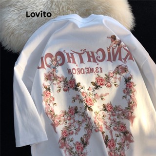 Lovito เสื้อยืดลําลอง ลายผีเสื้อ สําหรับผู้หญิง LNE24014 (สีขาว)