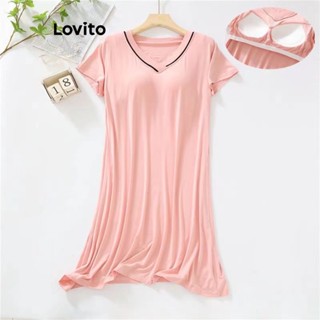 Lovito ชุดนอนลําลอง แบบเรียบ สําหรับผู้หญิง LNA24083 (สีชมพู)