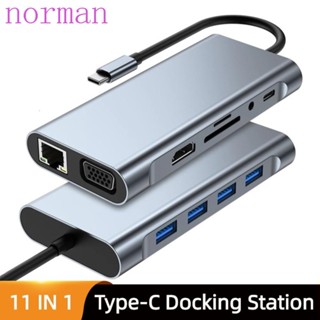 Norman ฮับ USB Type-c เป็น HDMI 11 in 1 แจ็คเสียง 3.5 มม. VGA+PD Rj45 สีเงิน สีเทา โหมด DP Alt