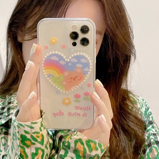 เคสโทรศัพท์มือถืออีพ็อกซี่ แบบนิ่ม ลายหมี ดอกทิวลิป สีรุ้ง สําหรับ Apple Iphone 14 13 12 11 xsmax 8p