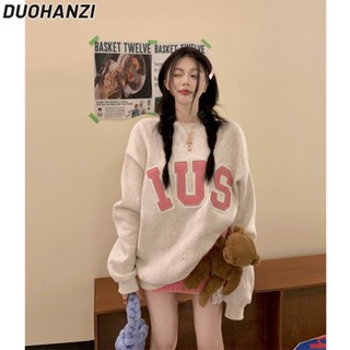 Duohanzi เสื้อกันหนาว คอกลม แขนยาว ปักลายตัวอักษร สําหรับผู้หญิง