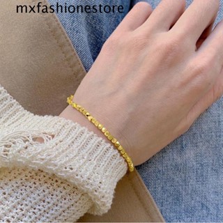 Mxfashione ลูกบาศก์ สร้อยข้อมือ ลูกปัด แฟชั่น เรียบง่าย ปาร์ตี้ ของขวัญ ลูกปัดสี่เหลี่ยม โลหะ สไตล์เกาหลี ผู้หญิง สร้อยข้อมือ