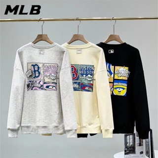 Mlb NY ของแท้ 100% เสื้อกันหนาว คอกลม ผ้าฝ้าย ลายโลโก้ ขนาดใหญ่ 320 กรัม สําหรับผู้ชาย และผู้หญิง