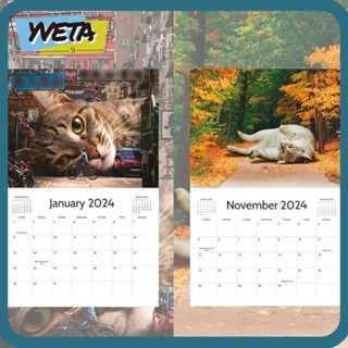 Yveta 2024 ปฏิทิน ปฏิทินแขวนได้ ปี 2024 รูปแมวขี้เกียจ สําหรับครอบครัว