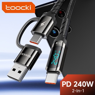 Toocki 240W 2-in-1 สายชาร์จเร็ว QC3.1 PD4.0 USB Type C เป็น Type C จอแสดงผลดิจิทัล สายข้อมูล โลหะผสมสังกะสี