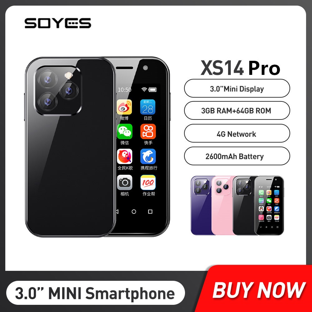 Soyes XS14 Pro สมาร์ทโฟน ขนาดเล็ก 4G LTE 3GB+64GB Android 9.0 Quad Core 3.0 นิ้ว แบตเตอรี่ 2600mAh Face ID Type-C โทรศัพท์มือถือ ขนาดเล็ก