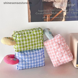 Shine กระเป๋าดินสอ ผ้าฝ้ายนิ่ม ลายสก๊อตน่ารัก มีซิป สีแคนดี้ สําหรับใส่เครื่องสําอาง นักเรียน ผู้หญิง TH