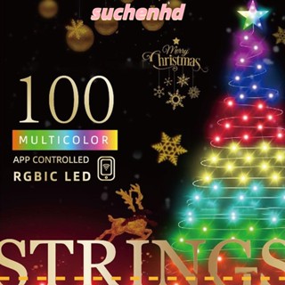 Suchenhd สายไฟ LED 100 ดวง 10 ม. ควบคุมผ่านแอพ USB สําหรับตกแต่งสวน ต้นคริสต์มาส