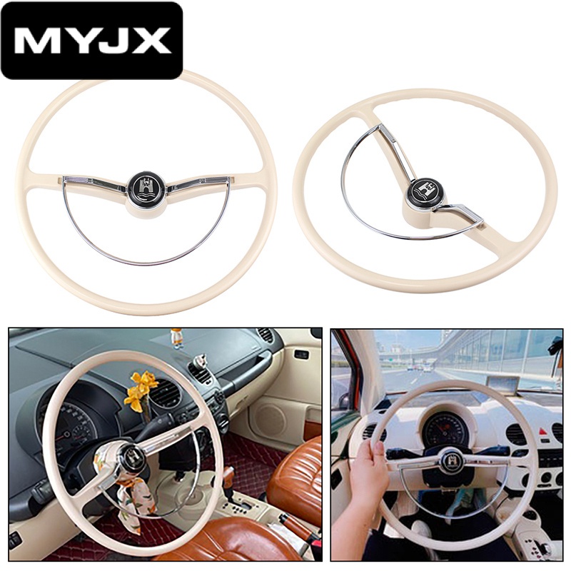 【MYJK】พวงมาลัยรถยนต์ สีขาวงาช้าง สไตล์วินเทจ สําหรับ Volkswagen Beetle VW Bug Karmann Ghia Type 3 1962-1971