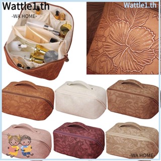 Wttle กระเป๋าเครื่องสําอาง หนัง PU ลายดอกไม้ สไตล์วินเทจ ความจุขนาดใหญ่ แบบพกพา