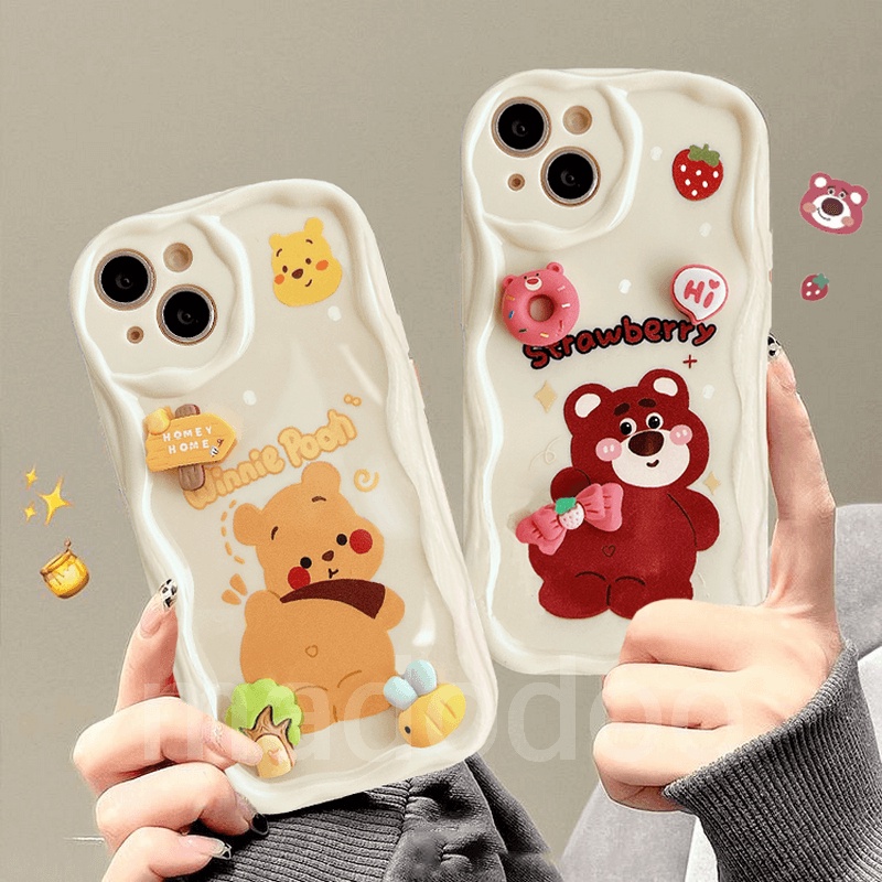 Casing Redmi Note 13 Pro+ 12S 4G 12 Pro Plus 5G 13C 12C A1 A2 A3 11S 11 10C 10 9T 9C 9A POCO X6 X5 M6 C65 Cream Edge Cute Cartoon Handwork 3D Doll Winnie the Pooh Strawberry Bear Lotso Fine Hole Tpu Shockproof Protection Soft Phone Case Back Cover 1NY 56