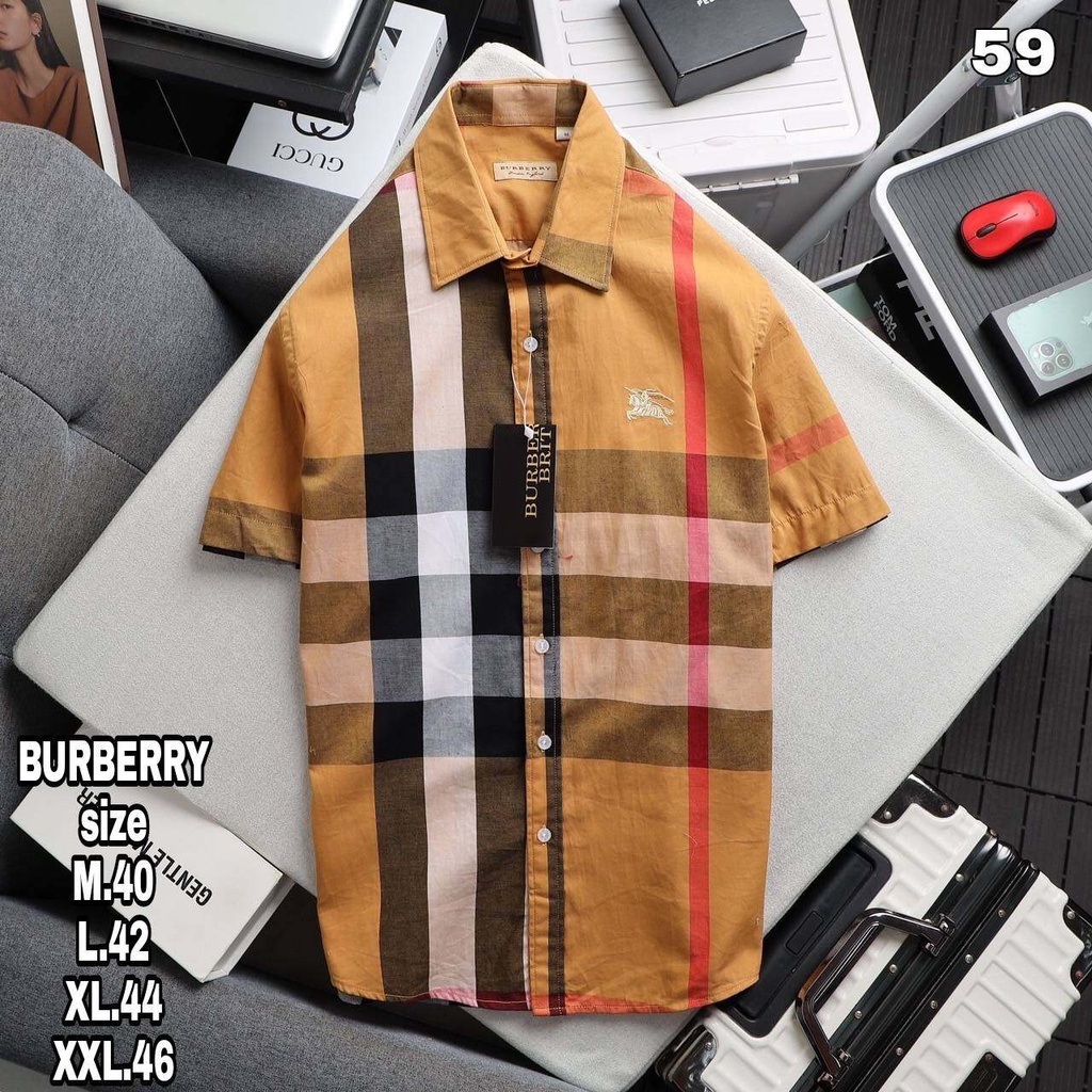 เสื้อเชิ้ตแขนสั้น เสื้อผู้ชายBลายสก็อต ผ้าcotton100% เสื้อเชิ้ตเบอร์เบอรี่ เสื้อปี2023 ไม่ยับเข้ารูป