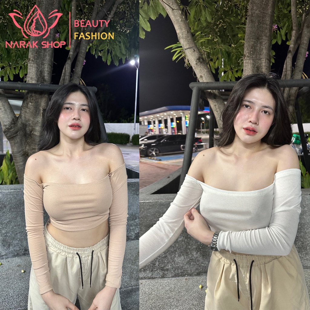 เสื้อครอป เสื้อผ้าแฟชั่นผู้หญิง สายฝอ เปิดไหล่