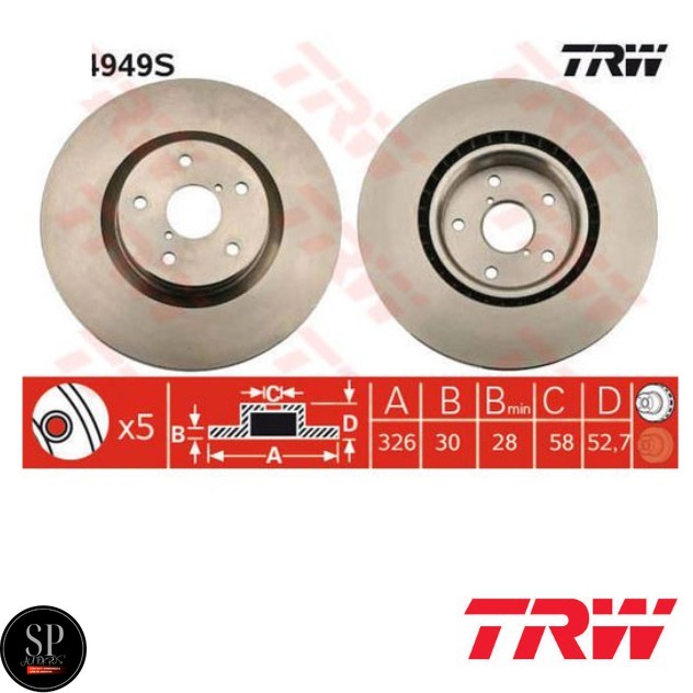 TRW จานดิสเบรค คู่หน้า Subaru Impreza GD, GR, GH, G3 2.0,2.5 WRX Sti AWD '01-13