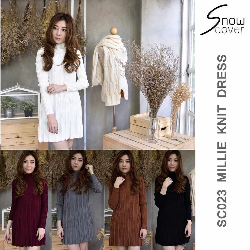 SNOWCOVER - SC023 Millie Knit Dress เดรสไหมพรมคอเต่า ผ้าดีมากมีนำ้หนักทิ้งตัวสวย ยืดได้เยอะใส่สบาย ทรงเข้ารูปยืดตามตัว