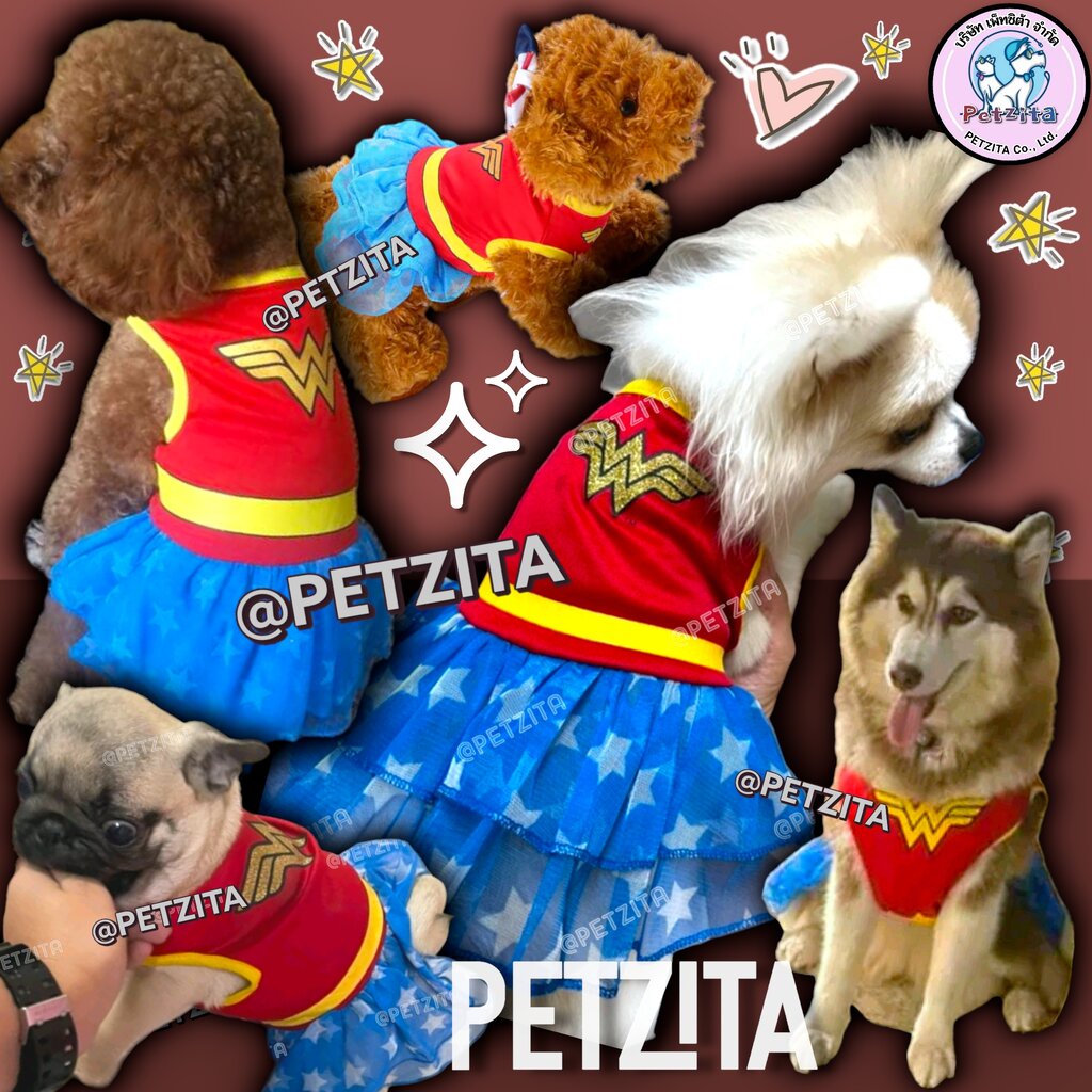 พร้อมส่ง ชุดเดรสคอสเพลย์ เดรส WONDERWOMAN for pet เสื้อผ้าสัตว์เลี้ยง เดรสสุนัข เสื้อหมา ชุดแมว