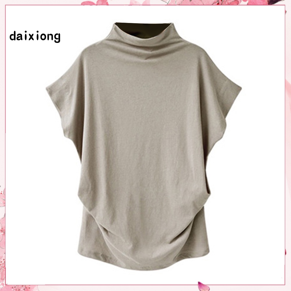  เสื้อยืดแขนสั้น คอสูง ทรงหลวม พลัสไซซ์ สีพื้น สําหรับผู้หญิง