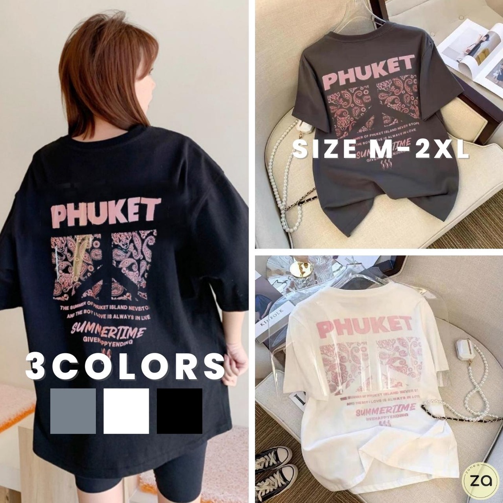 HOT SALE เสื้อยืดคอกลมแขนสั้น ด้านหลังสกรีนลาย PHUKET 3 สี
