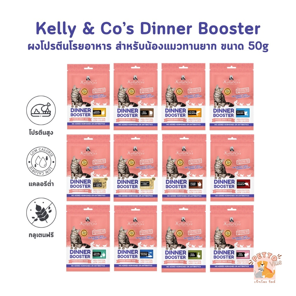 Kelly & Co's Dinner Booster ผงโปรตีนโรยอาหารสำหรับน้องแมวทานยาก เคลลี่แอนด์โค ขนาด 50 กรัม