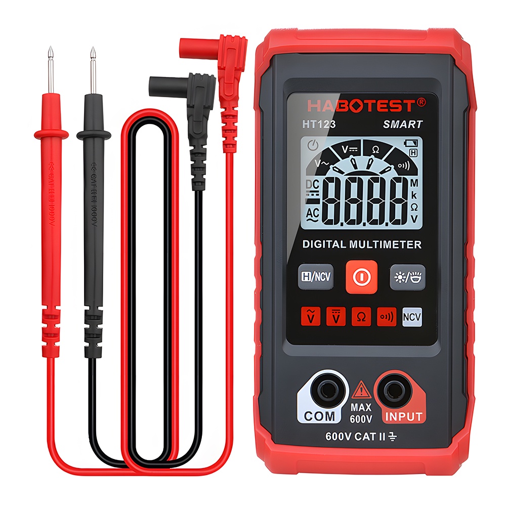 HT123 มัลติมิเตอร์ AC / DC 600V ไฟฉายฟังก์ชั่น มัลติมิเตอร์ดิจิทัล 600V AC/DC 4000 ครั้ง ความแม่นยําสูง ป้องกันการเผาไหม้ มัลติมิเตอร์ ไม่ต้องเปลี่ยน /NCV ไม่สัมผัส / ระบุอัตโนมัติ ม