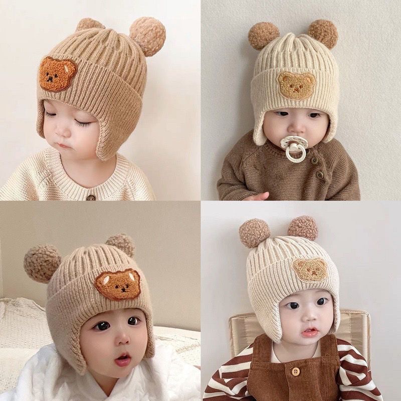 หมวกถัก ขนปุยนุ่ม ลายการ์ตูนหมีน่ารัก อบอุ่น แฟชั่นฤดูหนาว สําหรับเด็กผู้ชาย และเด็กผู้หญิง【HALOLO BABY】