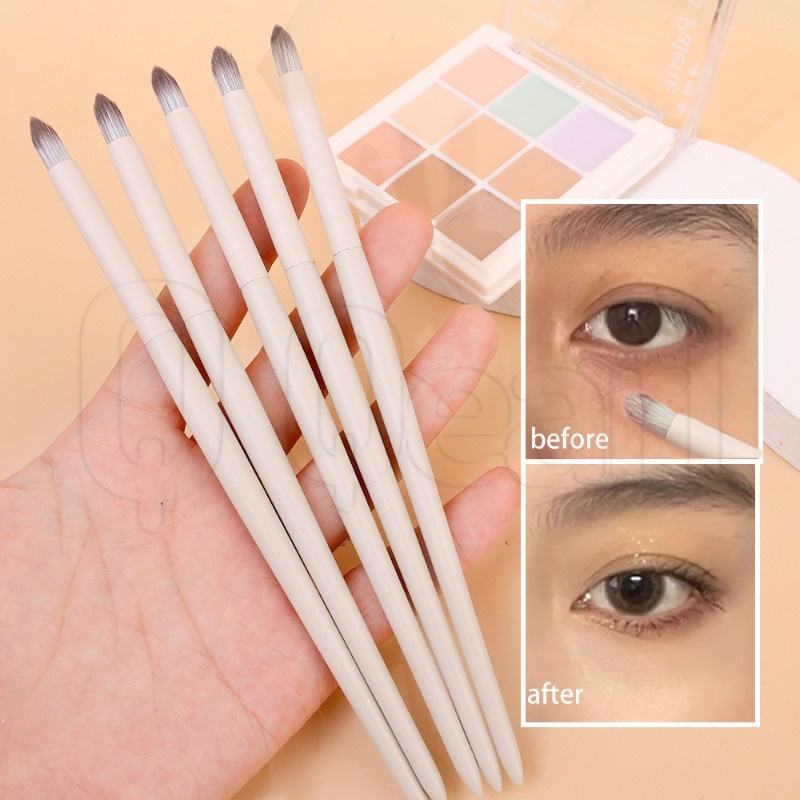 แปรงคอนซีลเลอร์ หัวกลม ด้ามจับยาว ขนแปรงไฟเบอร์นิ่ม สีดํา สําหรับแต่งหน้า