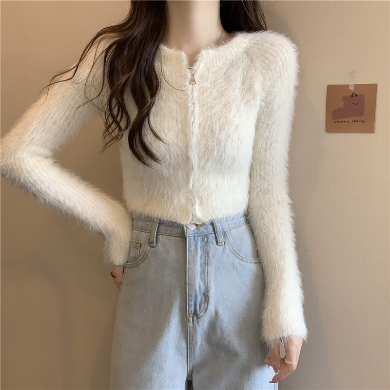 Maze**พร้อมส่ง**เสื้อคาร์ดิแกนแขนยาว ขนมุ้งมิ้ง ดีเทลซิปรูดได้สองทางเกาหลีมาก (M5508) - รูปที่ 5