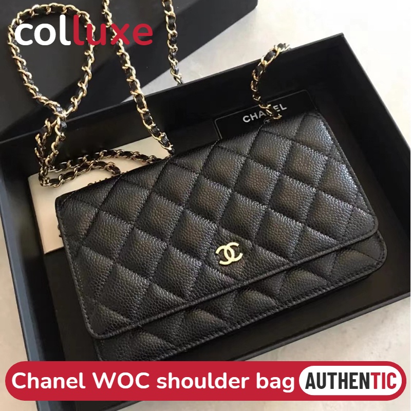 แบรนด์ใหม่และเป็นของแท้/ชาแนล Chanel Woc Black Caviar Chain Bag กระเป๋าโซ่ กระเป๋าสะพายข้างผู้หญิง
