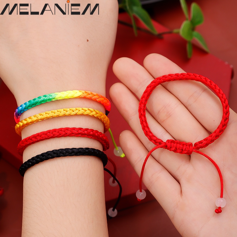 เครื่องประดับ สร้อยข้อมือ เชือกถัก แฮนด์เมด สีรุ้ง สามารถปรับได้ เหมาะกับของขวัญ สําหรับผู้หญิง และผู้ชาย