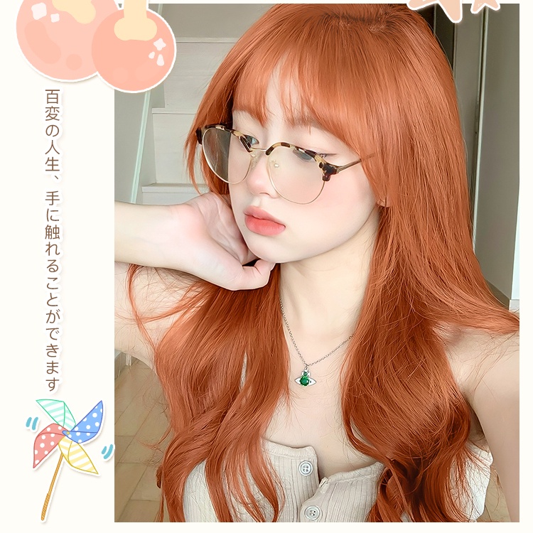 วิกผมหยิกยาว สีส้ม สไตล์เกาหลี พร้อมหน้าม้า ลอนใหญ่ วิกผมสังเคราะห์ธรรมชาติ อุณหภูมิสูง วิกผมไฟเบอร์ สําหรับผู้หญิง ผู้ชาย ปาร์ตี้ - รูปที่ 2