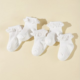 ถุงเท้าลูกไม้น่ารัก กันลื่น ลายจุด พร้อมกาว สําหรับเด็กผู้หญ…